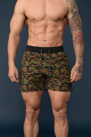 YoungLA 101 Bodybuilding Short Shorts Camo Green | ML8341-792