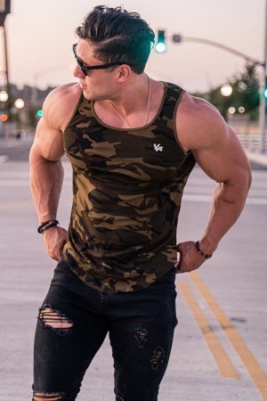 YoungLA 314 Scoop Bottom Ribbed Tank Camo Green | LR2643-108