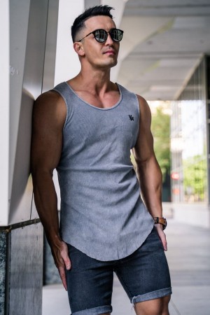 YoungLA 314 Scoop Bottom Ribbed Tank Grey Silver | PW3459-780