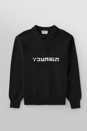 YoungLA 508 , Knitted Polo Longsleeves Black | UG7246-051