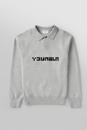 YoungLA 508 , Knitted Polo Longsleeves Heather Grey | WN3768-154