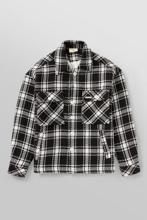 YoungLA 519 , Woven Flannel Jackets Black / White | TA5084-391