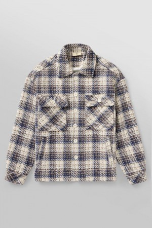 YoungLA 519 , Woven Flannel Jackets Off-White / Blue | ER7860-394