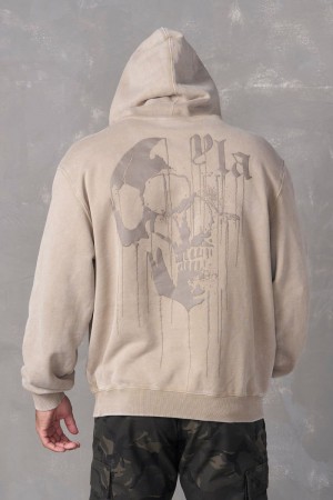 YoungLA 551 , Drippy Skull Hoodie Beige Wash | BT8254-913