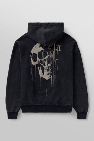 YoungLA 551 , Drippy Skull Hoodie Black Wash | PI0753-816