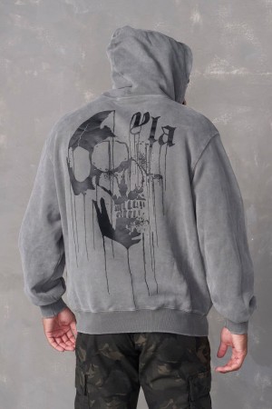 YoungLA 551 , Drippy Skull Hoodie Grey Wash | GN9645-178