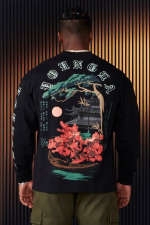 YoungLA 8038 , Tokyo Longsleeves Black Bonsai Art | YK1986-705