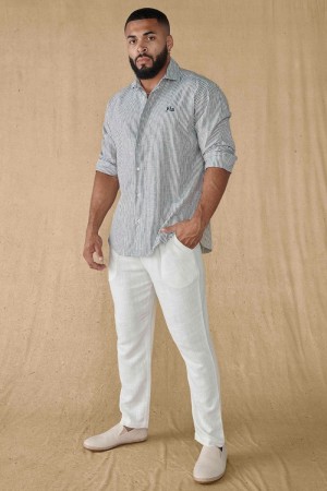 YoungLA 825 , Simply Linen Shirts Blue Striped | MD8271-956