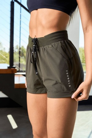 YoungLA W104 Velocity Running Shorts Forest Green | XM4653-801