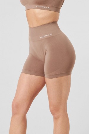 YoungLA W120 , Core seamless scrunch shorts Fall 23 Tan Suede | DT4805-936