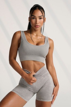 YoungLA W315 Carbon Ribbed Sports Bra Grey Wash | HZ5893-610