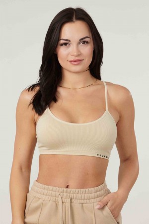 YoungLA W316 Ribbed Sports Bra Light Taupe | VU7208-641