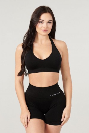 YoungLA W328 , Core Seamless Halter sports bra Polished Black | XZ4795-218