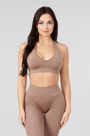 YoungLA W328 , Core Seamless Halter sports bra Tan Suede | JU9350-641