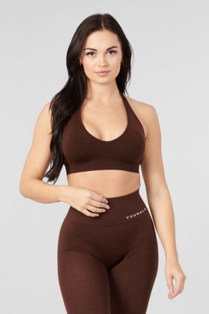 YoungLA W328 , Core Seamless Halter sports bra Tweed Brown | KU8467-329