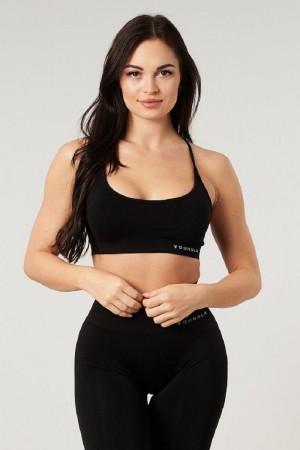 YoungLA W329 , Core Seamless scoop neck bra Polished Black | YH4023-967