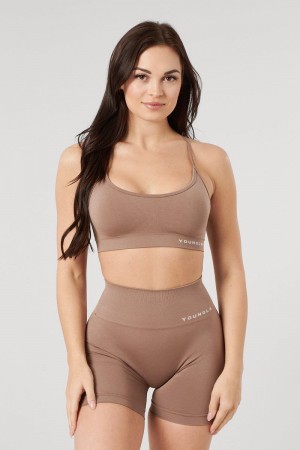 YoungLA W329 , Core Seamless scoop neck bra Tan Suede | UK5387-902