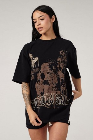 YoungLA W427 Phantom Oversized Shirt Black Wash | VY2176-539