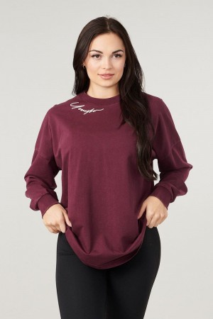 YoungLA W432 , Emblem Long Sleeve Shirt Burgundy | JO5320-694