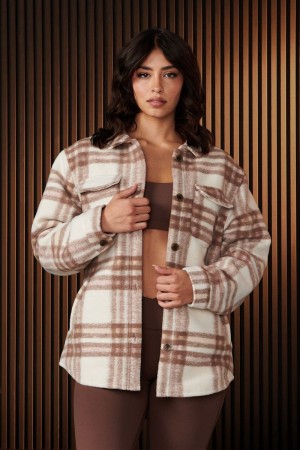 YoungLA W515 , Urban Shacket Beige Plaid | KE4728-530