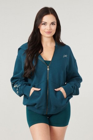 YoungLA W519 , Emblem zip up hoodie Teal | AG4096-178