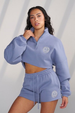 YoungLA W525 , Teddy Crop Quarter Zip Kashmir Blue | XM6389-107