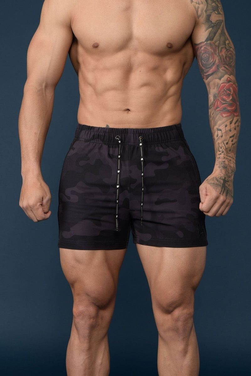 YoungLA 101 Bodybuilding Short Shorts Camo Black | SD0359-287