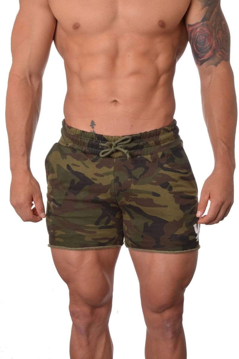 YoungLA 102 Bodybuilding French Terry Shorts Camo Green | JL6528-107