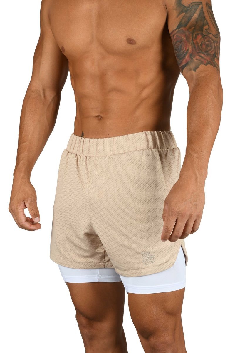 YoungLA 105 Compression Shorts 2.0 Beige / White | XJ4235-679