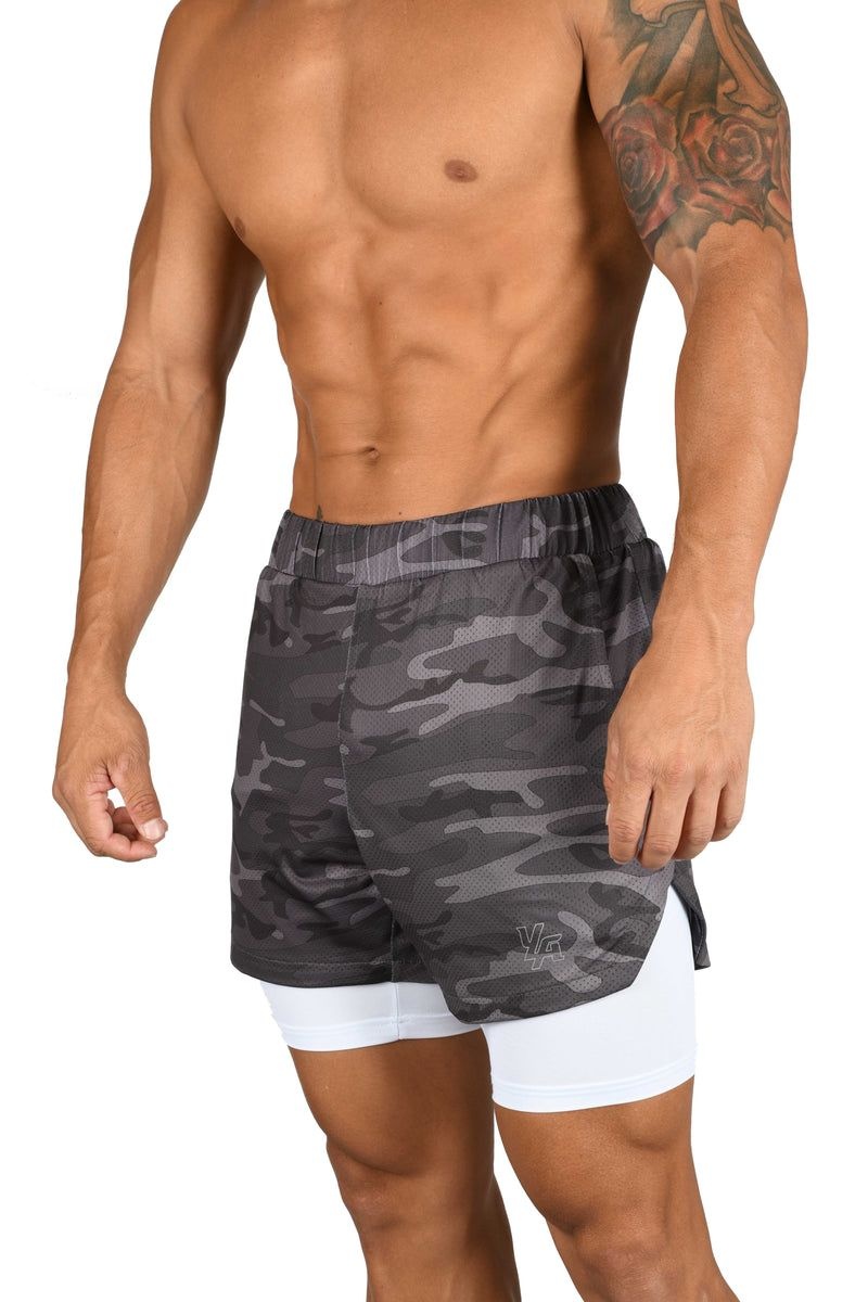 YoungLA 105 Compression Shorts 2.0 Grey Camo / White | BG9027-316