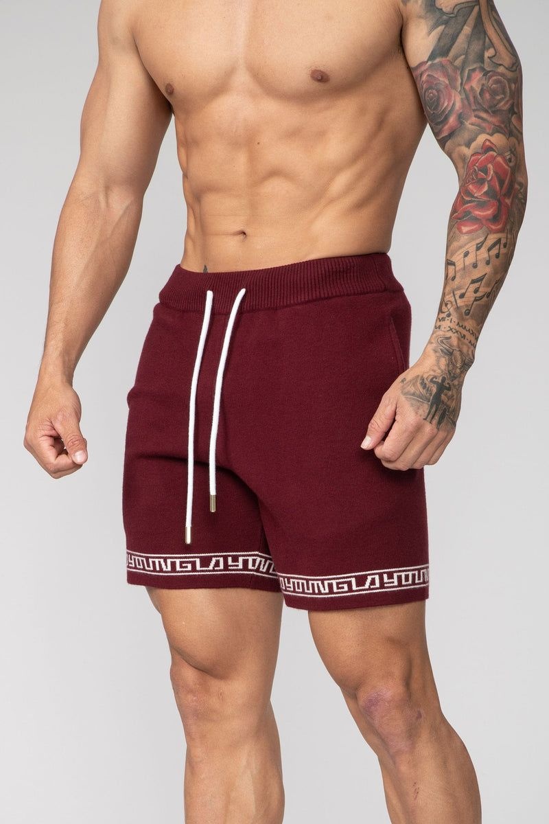 YoungLA 116 Hieroglyphic Knitted Shorts Burgundy | QA6175-032