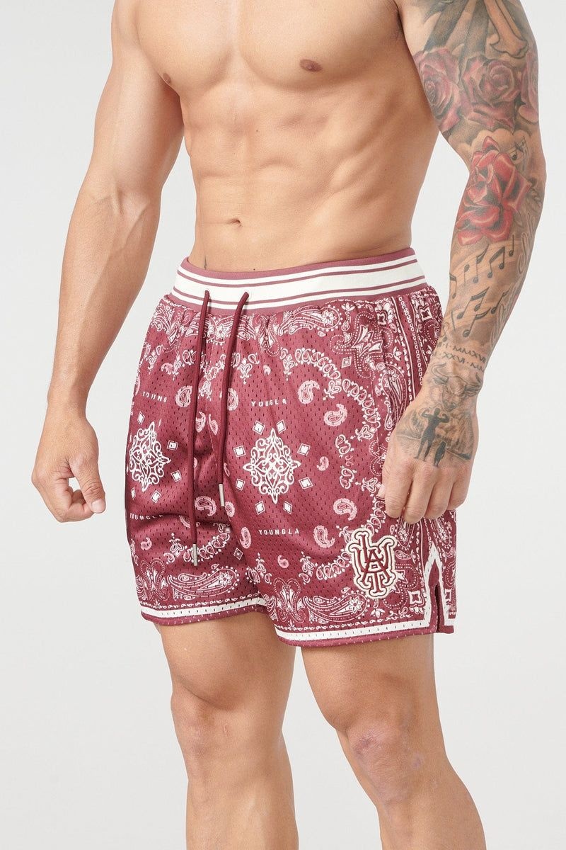 YoungLA 132 Infamous Bandana Shorts Burgundy | WV2753-086