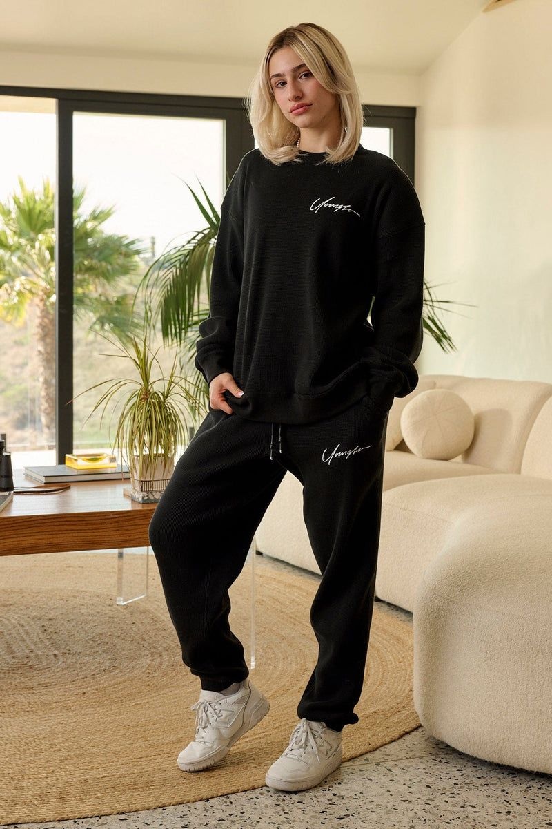 YoungLA 207 Cozy Thermal Joggers Black | HF4865-912