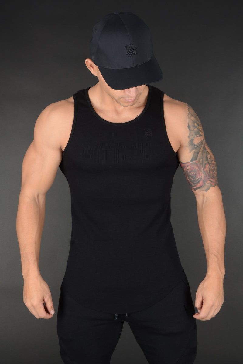 YoungLA 314 Scoop Bottom Ribbed Tank All Black | SA6327-901