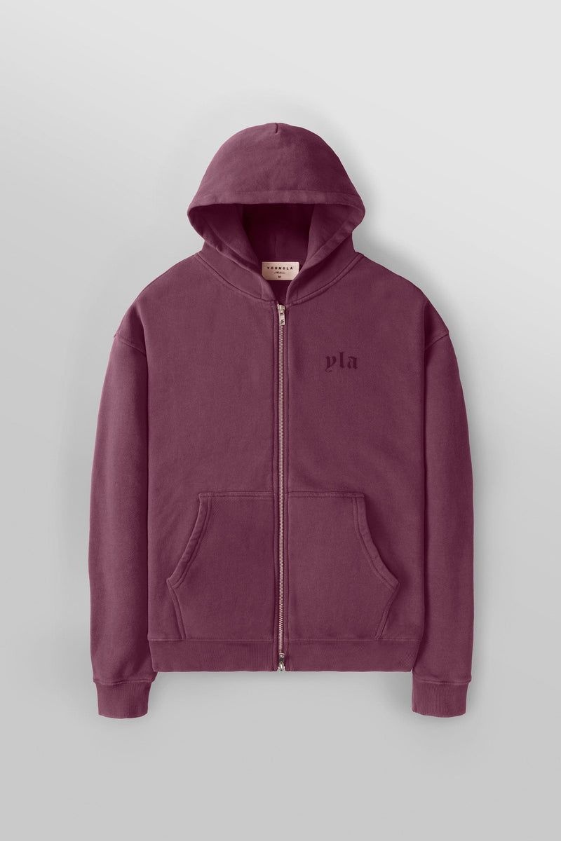 YoungLA 514 , Monarch Zip-up Hoodie 2.0 Plum Burgundy Wash | EA0426-871