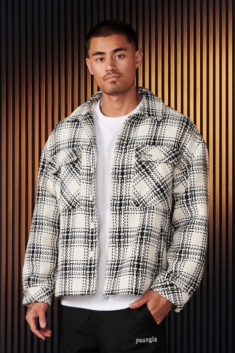 YoungLA 519 , Woven Flannel Jackets Black / White | TA5084-391