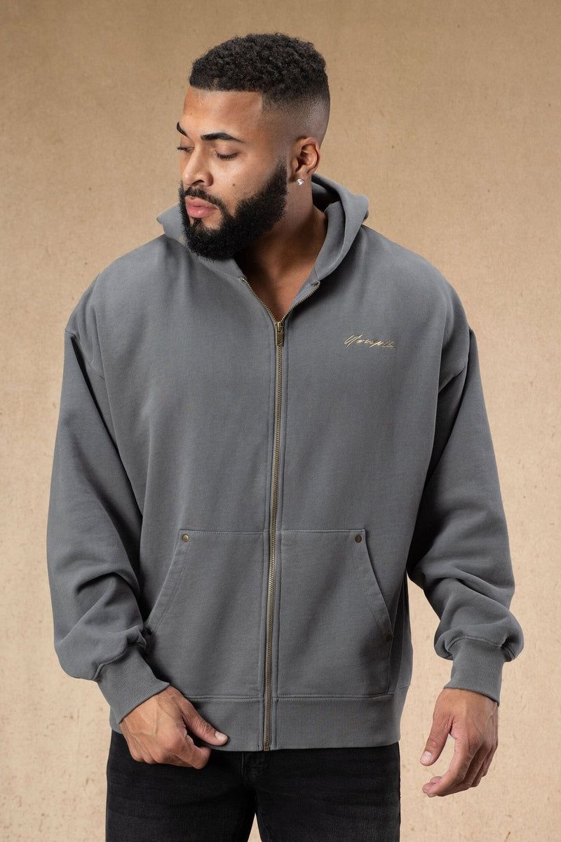 YoungLA 546 Rivet Zipup Hoodies Grey Wash | PZ9763-408