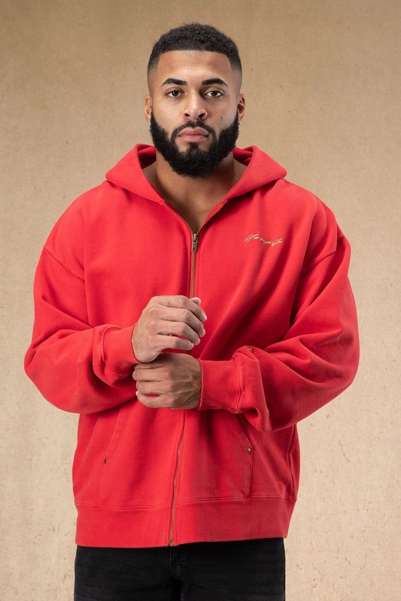 YoungLA 546 Rivet Zipup Hoodies Red Wash | CT6391-048