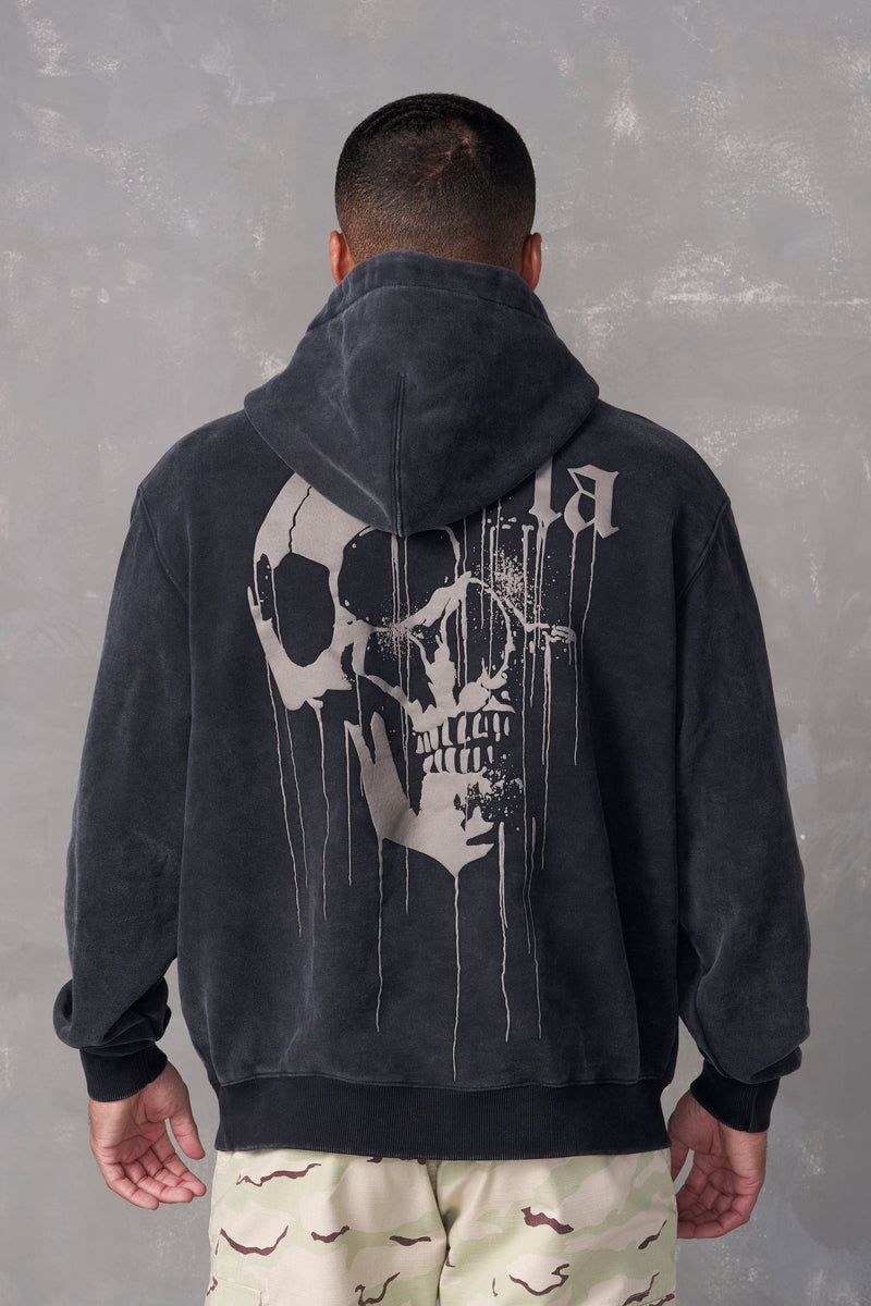 YoungLA 551 , Drippy Skull Hoodie Black Wash | PI0753-816