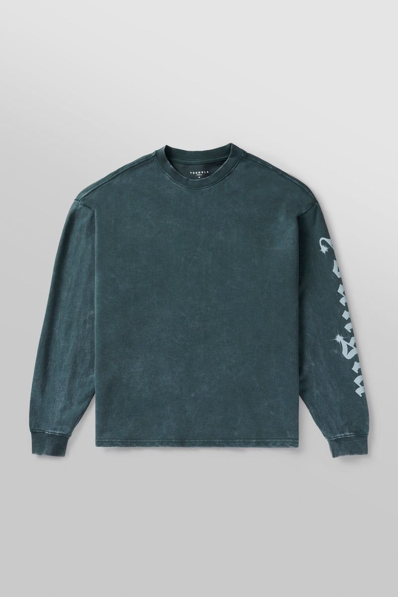 YoungLA 8028 , Chrome Longsleeves Deep Teal Wash | WA9836-415