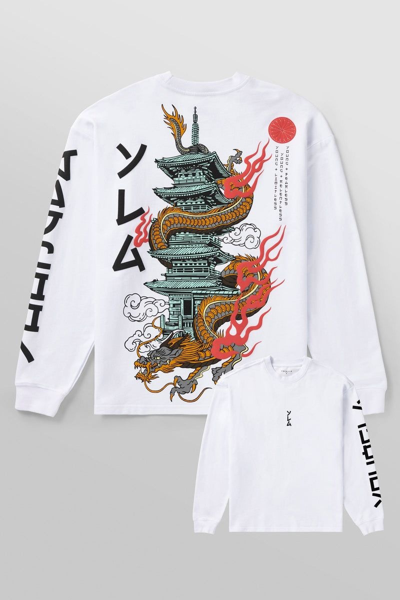 YoungLA 8038 , Tokyo Longsleeves White Temple Dragon | PM5413-689