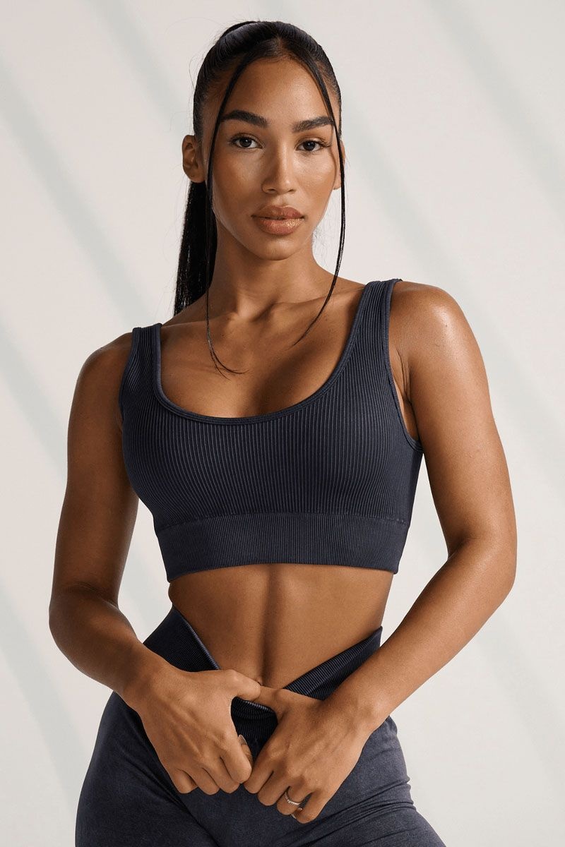 YoungLA W315 Carbon Ribbed Sports Bra Black Wash | LI4378-025