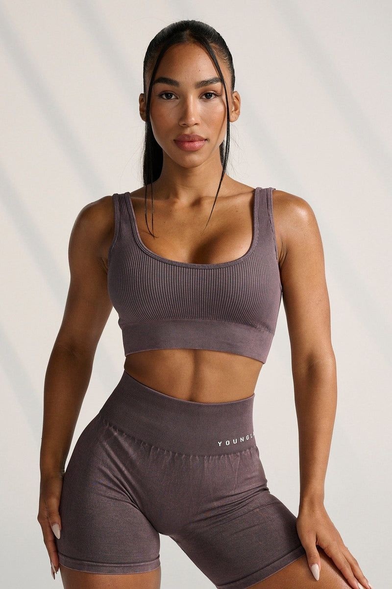 YoungLA W315 Carbon Ribbed Sports Bra Black Wash | LI4378-025