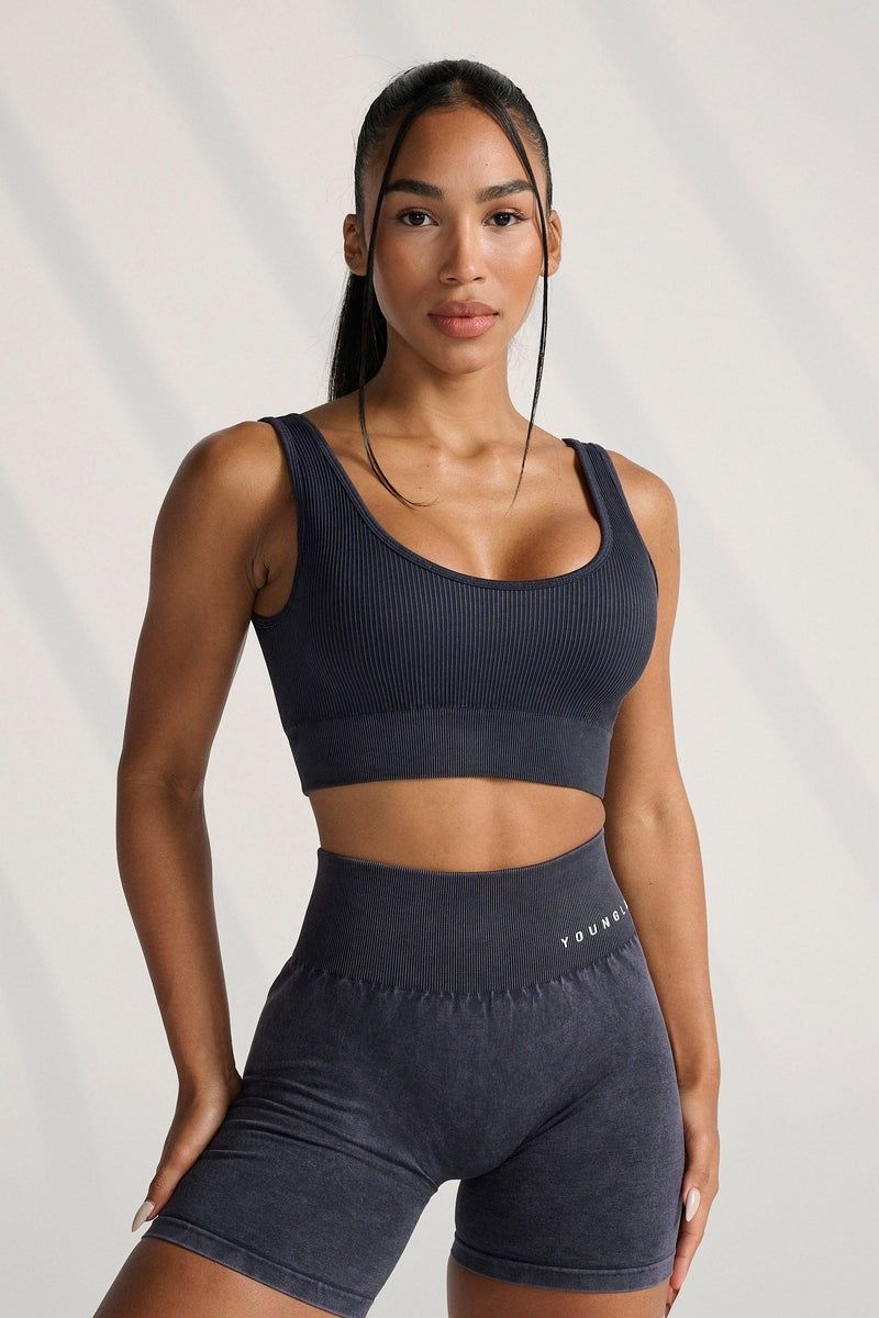 YoungLA W315 Carbon Ribbed Sports Bra Black Wash | LI4378-025