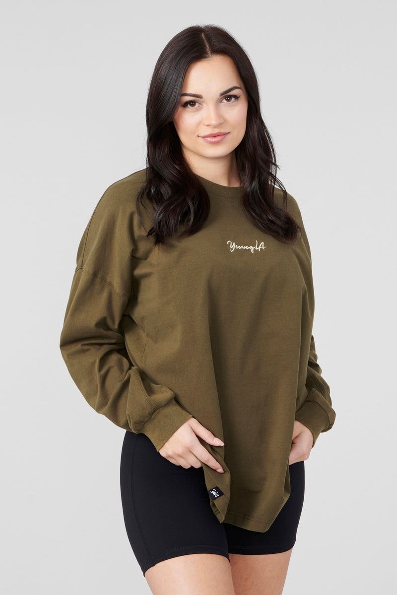 YoungLA W416 Retro Long Sleeve Fall 23 Green Wash | RT6524-810