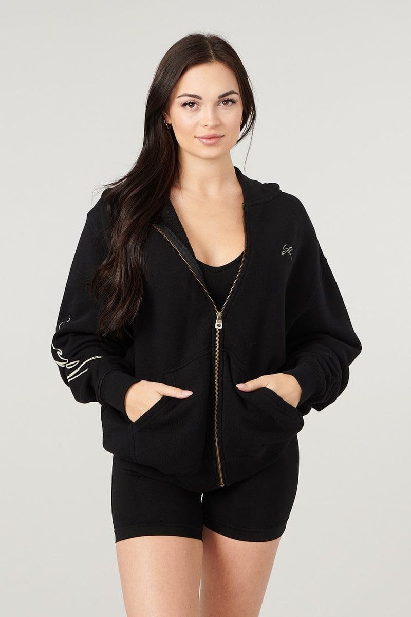 YoungLA W519 , Emblem zip up hoodie Black | KY4580-692