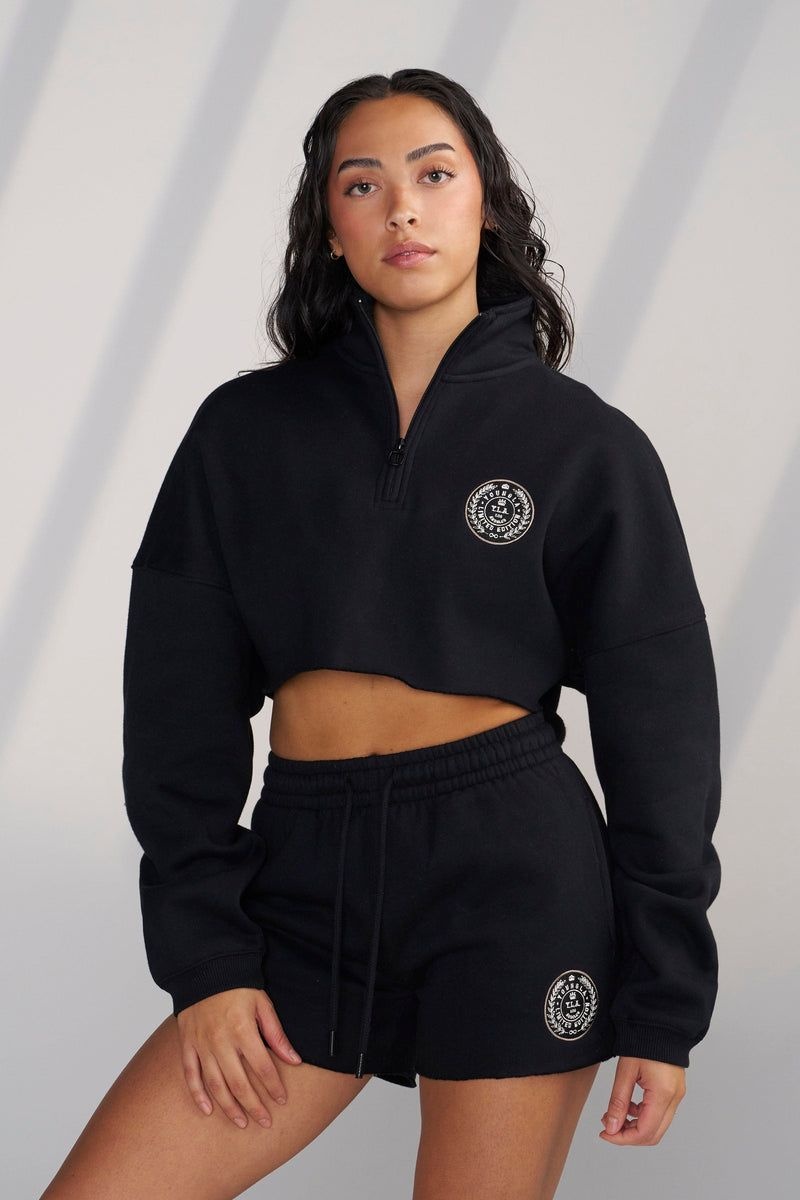 YoungLA W525 , Teddy Crop Quarter Zip Black | YV0968-247