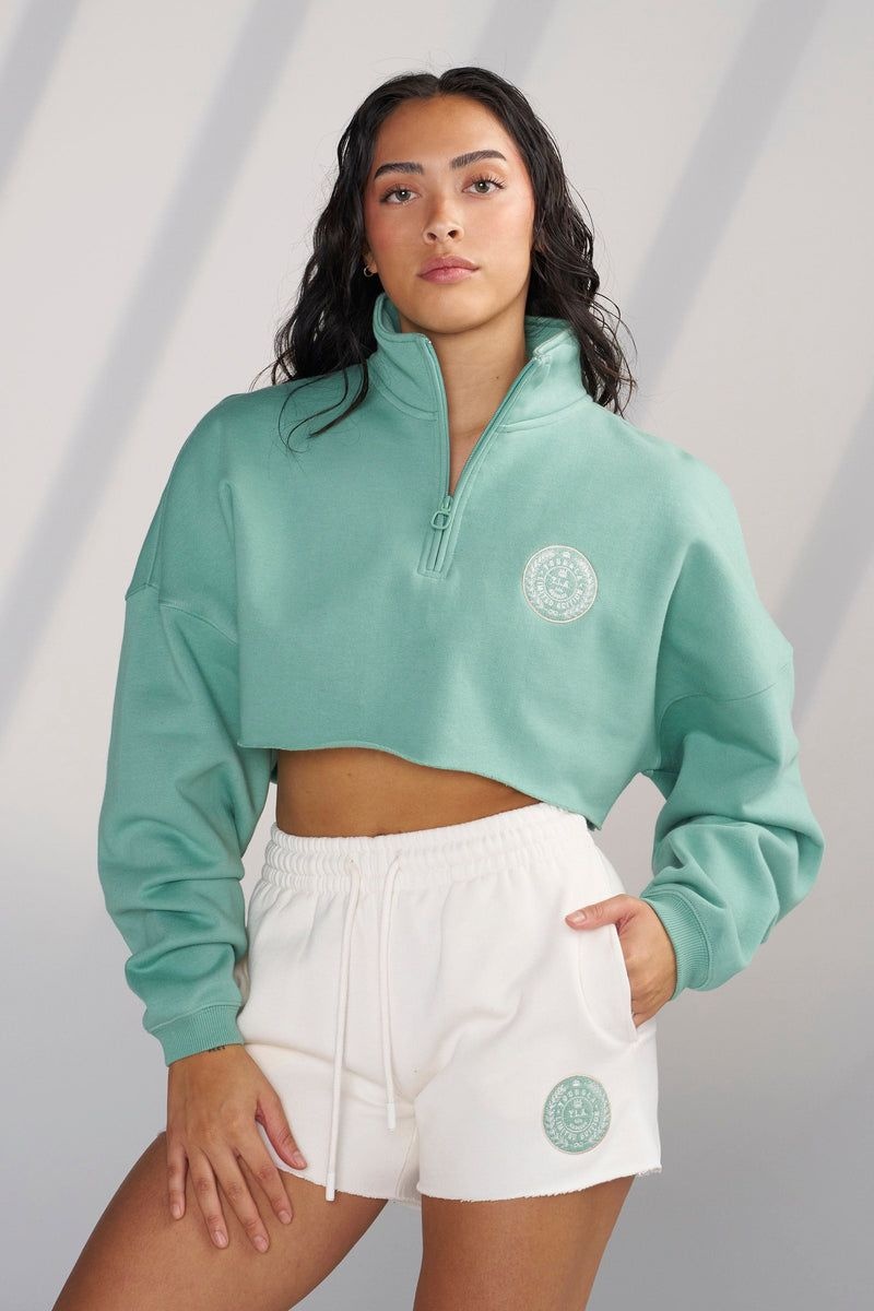 YoungLA W525 , Teddy Crop Quarter Zip Moss Green | UD1598-472